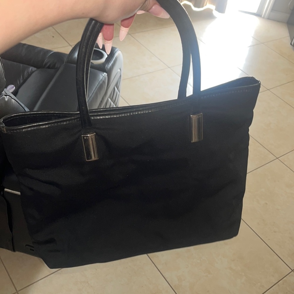 Gucci nylon &leather handles black tote EUC vintage